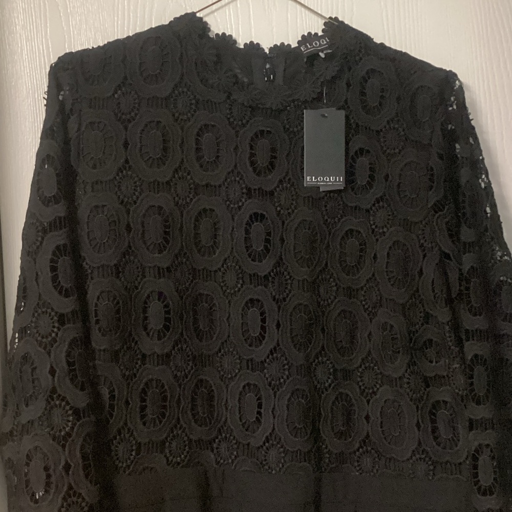 Eloquii Black Crochet Lace Wide Leg Jumpsuit NWT